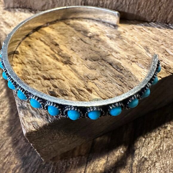 Southwestern Boho Vintage Turquoise Cowgirl Open Bangle with Gift Box - Picture 9 of 10